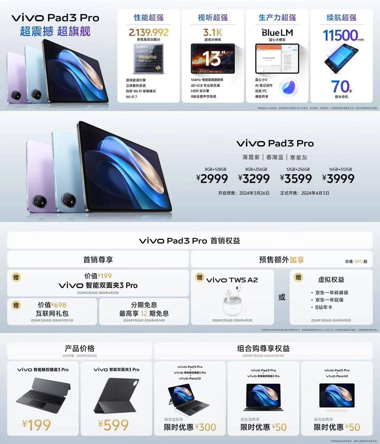 vivo Pad3 Pro发布，2999元起售-第1张图片-易维数码